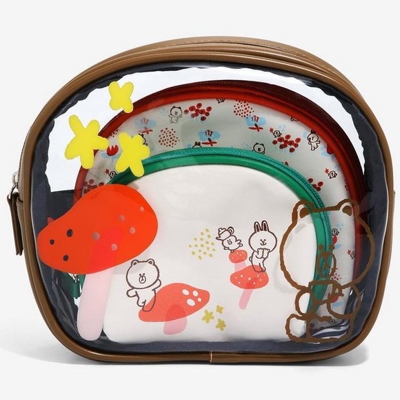 LINE FRIENDS Brown & Friends Mushroom COSMETIC BAG 3 PIECE SET! - Picture 2 of 11